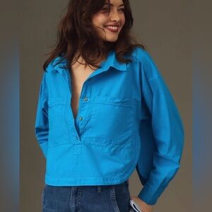Anthropologie Pilcro Top with back slit. Size Large. Blue.